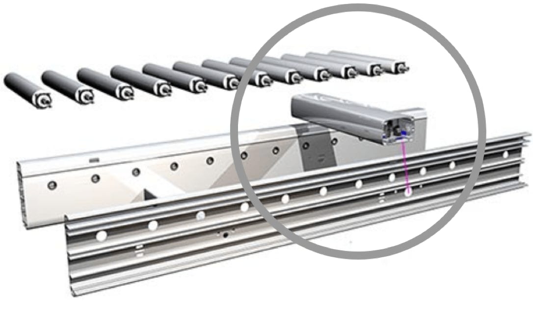 Exploded design of the 3-in1 Power-Supply , the rollers and the frame-construction