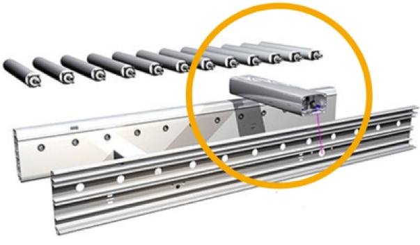 Exploded design of the 3-in1 Power-Supply , the rollers and the frame-construction